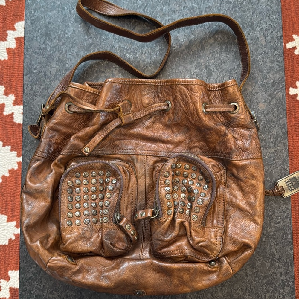 Frye Brooke Studded Drawstring Leather Shoulder Bag